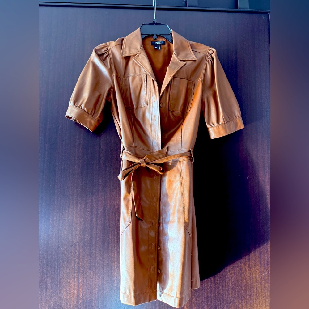 Paige camel vegan leather dress xs